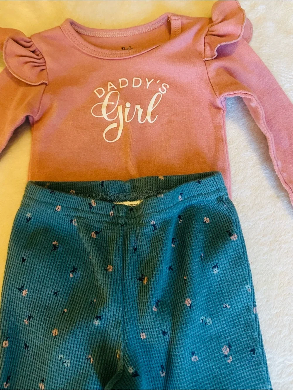 Baby Essentials Pink Ruffle 'Daddy's Girl' Top with Green Knit Leggings